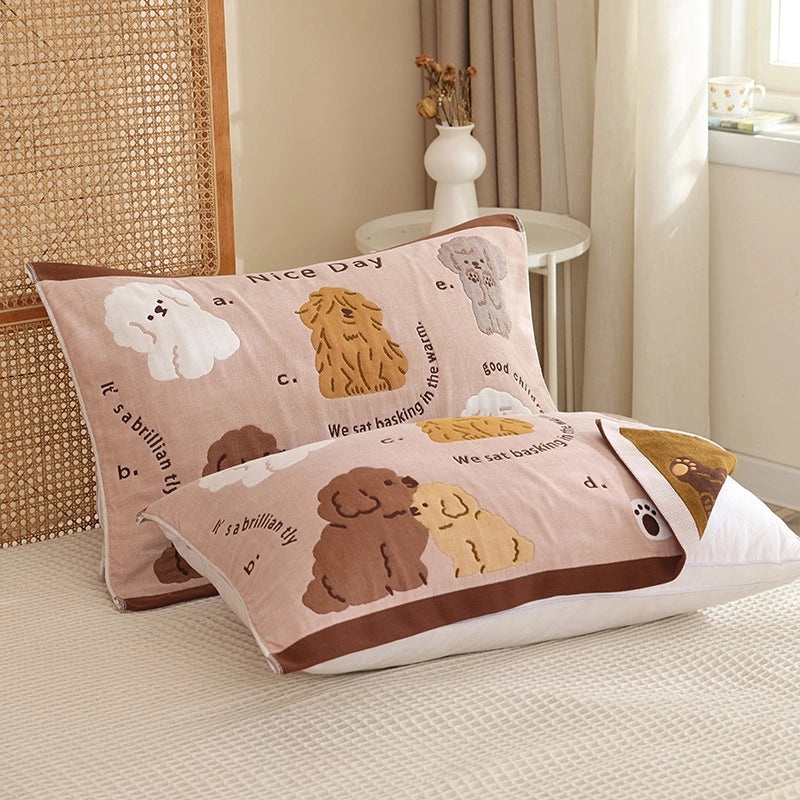 Eight-layer Gauze Soft Pillow Towel Cartoon Couple Design Breathable Household Pillow Cover|Home Textiles