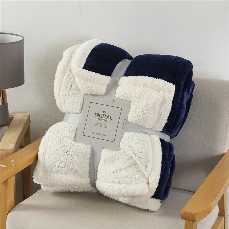 Double-layer Soft Lamb Fleece Blanket Thick Warm Solid Color Cozy Throw|Home Textiles & Bedding
