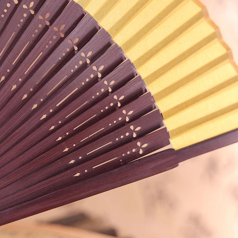 Ancient Style Summer Folding Fan Gradient Yellow Bamboo Silk Cloth Chinese Fan for Men and Women|Accessories & Jewelry