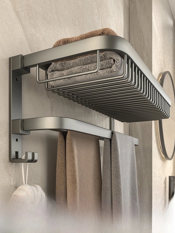 Gun Grey Wall-mounted Aluminum Towel Rack Non-drill Toilet Bathroom Hanging Storage Rod|Bathroom Storage & Organization