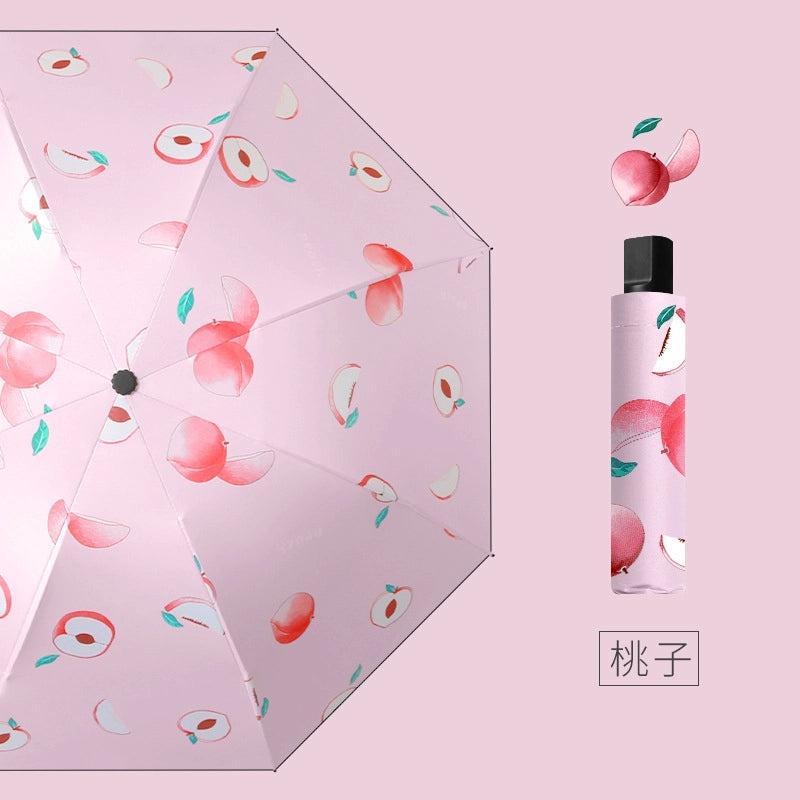 Fruit Print Folding Umbrella for Women | Sunny and Rainy Use | UV Protection and Sunshade | Lightweight and Portable | Fashion Accessories