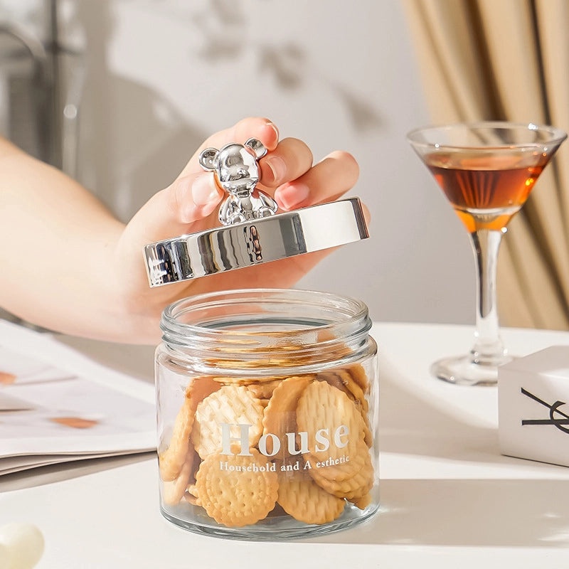 Light Luxury Bear Candy Glass Jar for Food Storage INS Style Creative Cotton Swab Container|Home Storage & Organization