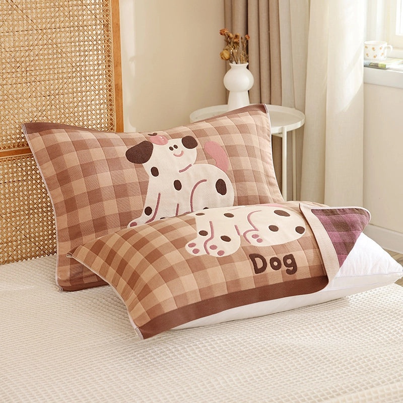 Eight-layer Gauze Soft Pillow Towel Cartoon Couple Design Breathable Household Pillow Cover|Home Textiles
