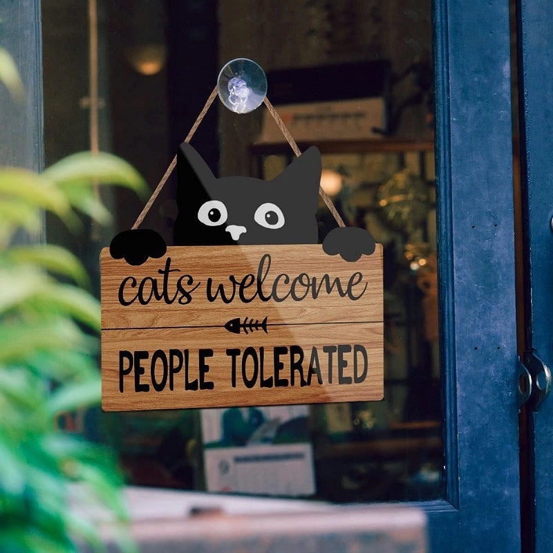 Funny Cat Welcome Sign with Kitten Footprint Wooden Board|Home Decor