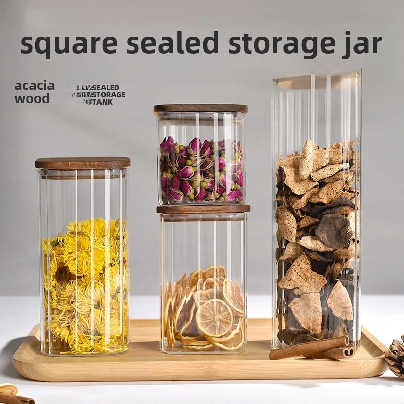 Transparent Square Glass Storage Jar for Cereals Dried Fruits Tea Large Capacity High Borosilicate|Kitchen Storage