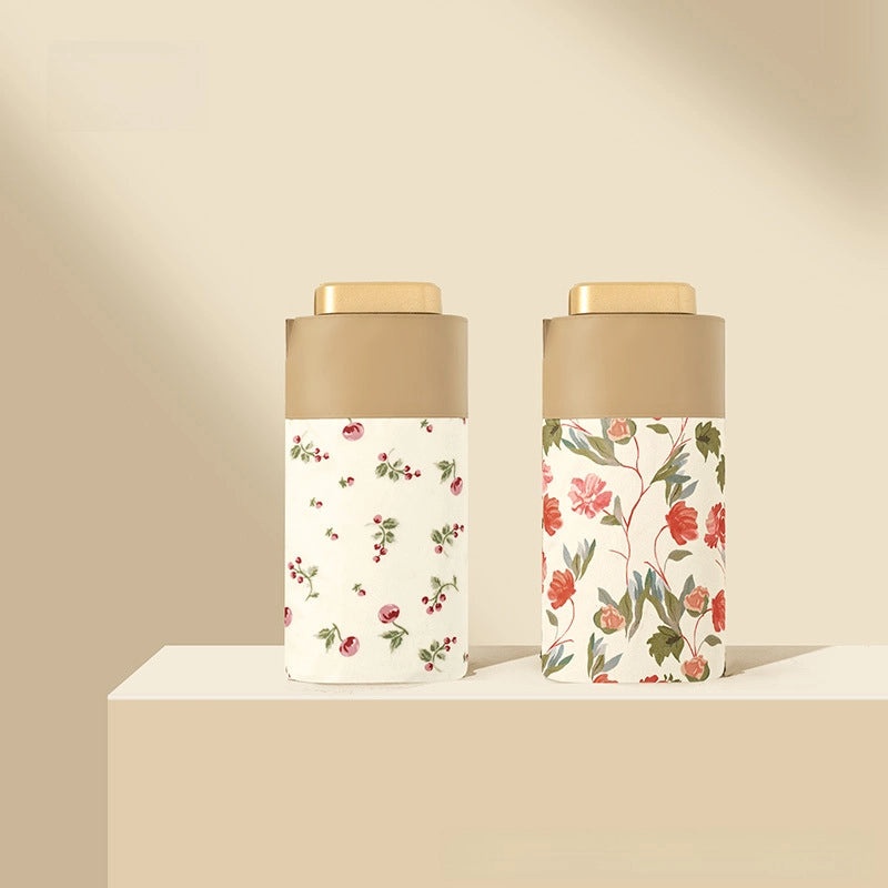 Vintage Cherry Print Folding Umbrella 60% UV Protection Dual-use Sun and Rain Shield|Sun Protection Umbrellas