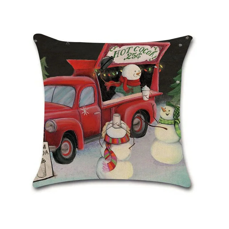 Christmas Cartoon Truck & Tree Linen Pillowcase New Holiday Decor | Home & Living Decor