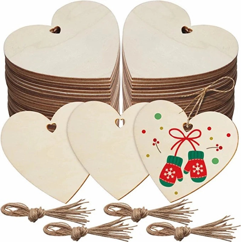 DIY Blank Wood Heart Pendants for Valentine's & Christmas | Creative Hand-Painted Decoration | Craft Supplies | Home Decor