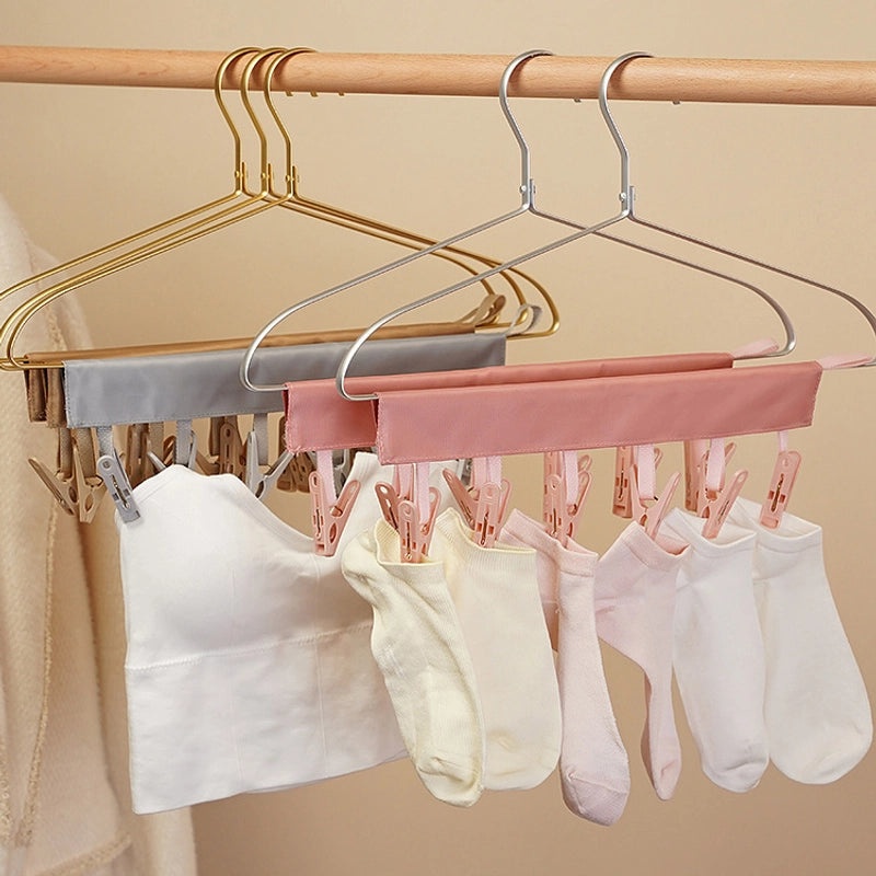 Multi-functional Portable Folding Fabric Clothes Hanger with Clips for Socks and Innerwear | Home & Garden Storage Accessories