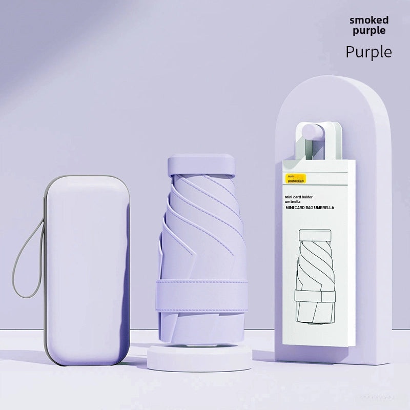 60% Foldable Sun Umbrella Women’s UV Protection Compact Portable Sunscreen Rainproof Dual-Use Mini Card Pocket|Umbrellas & Sun Protection
