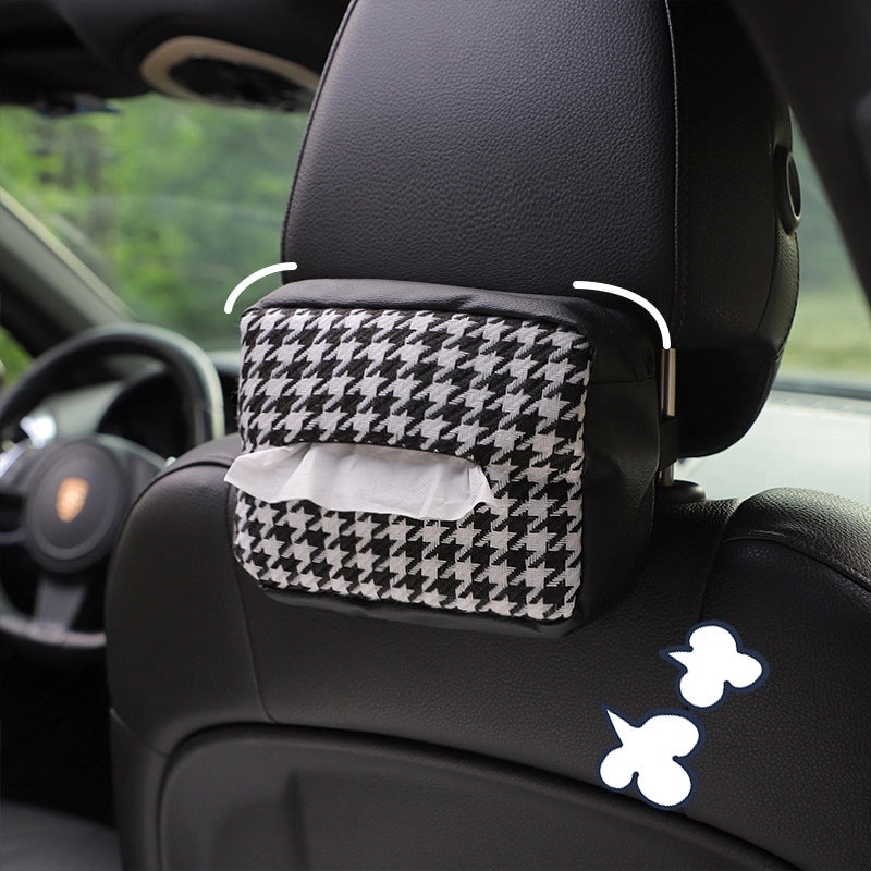 Vintage Houndstooth PU Leather Knitted Tissue Box Cover|Home Decor Accessories