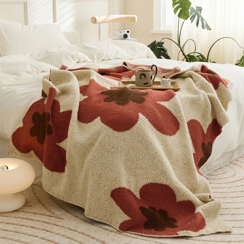 Nordic Style Knitted Velvet Sunflower Blanket | Home Textiles & Blankets