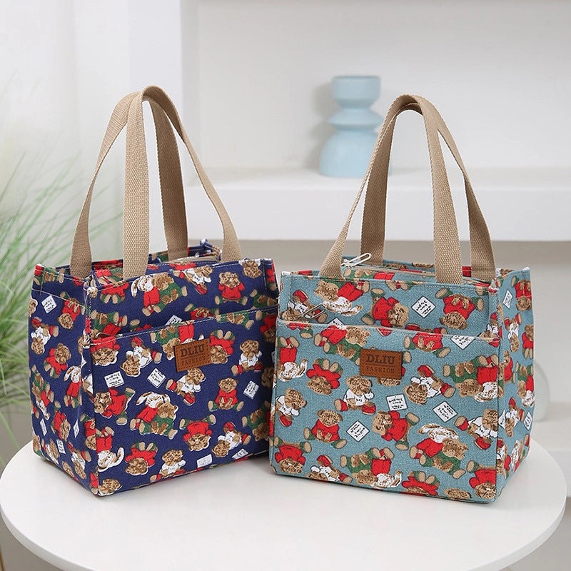 Portable Insulated Lunch Bag Large Capacity Cute Cartoon Printed Thickened Aluminum Foil Lunch Box Bag|Lunch Bags & Coolers