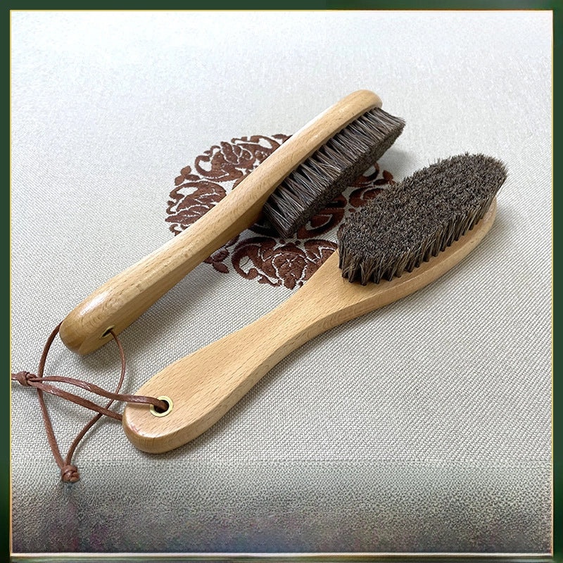 Wooden Handle Shoe Brush with Beech Wood and Horsehair for Leather and Suede Polishing | Shoe Care & Cleaning Tools