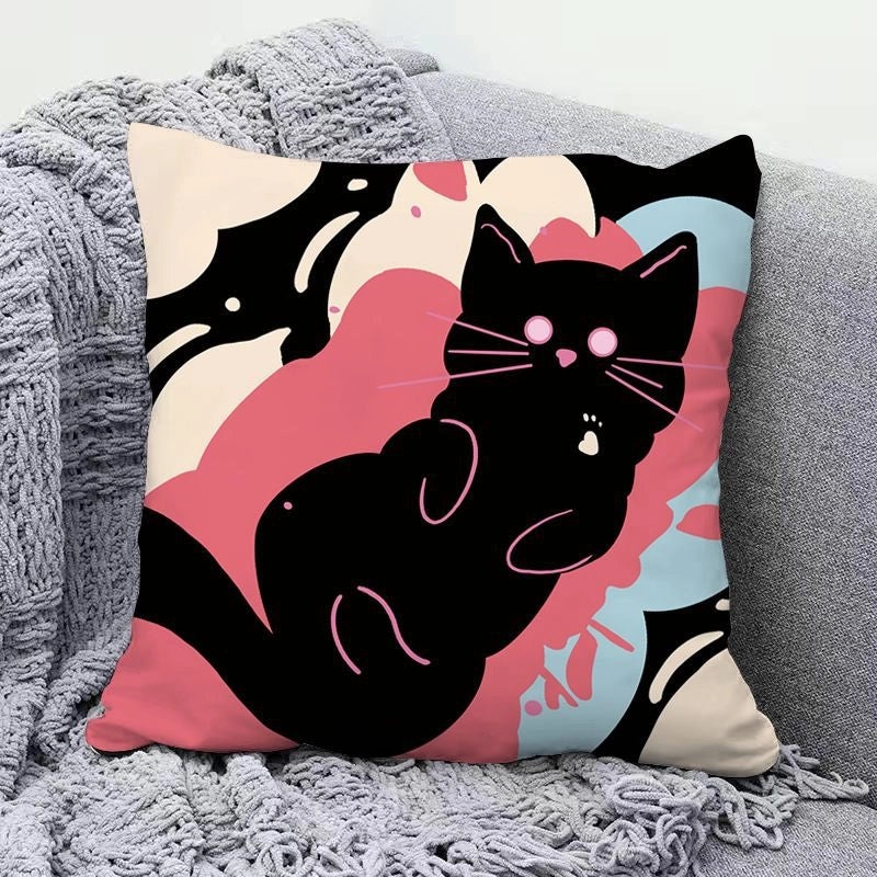 Minimalist Cat Letter Plush Throw Pillow with PP Cotton Filling for Casual Elegant Home Decor|Home Decor