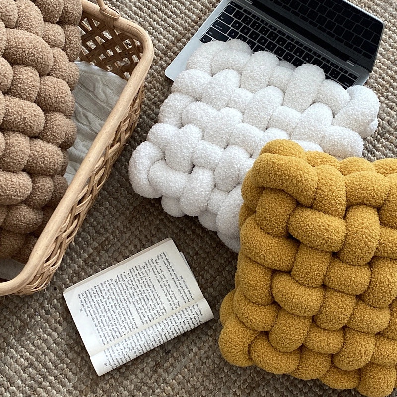 Nordic Lambswool Square Plush Chair and Sofa Cushion Woven Decorative Bay Window Pillow|Home Decor Cushions
