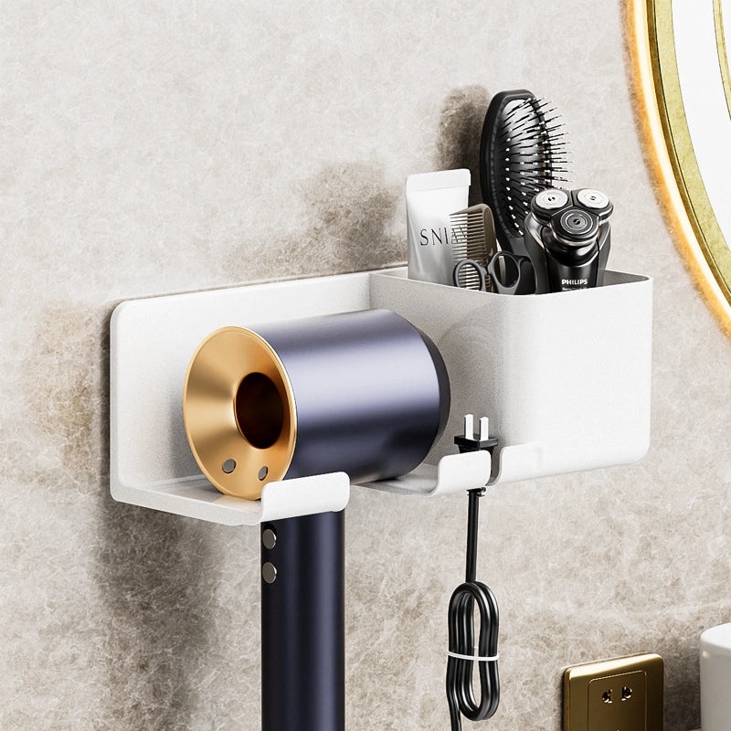 Wall-Mounted Hair Dryer Rack No-Drill Bathroom Storage Organizer Hair Dryer Holder | Bathroom Accessories