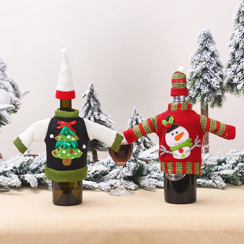 Christmas Knitted Wool Wine Bottle Cover Set Creative Holiday Decoration for Restaurant Atmosphere|Home Decor