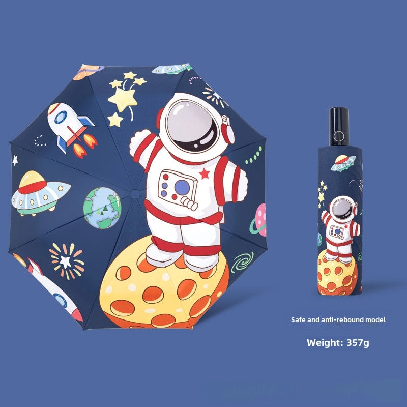 Kids Safety Anti-Rebound Folding Umbrella Cartoon Design Full Automatic Portable Dual-Use for Boys and Girls|Children's Umbrellas