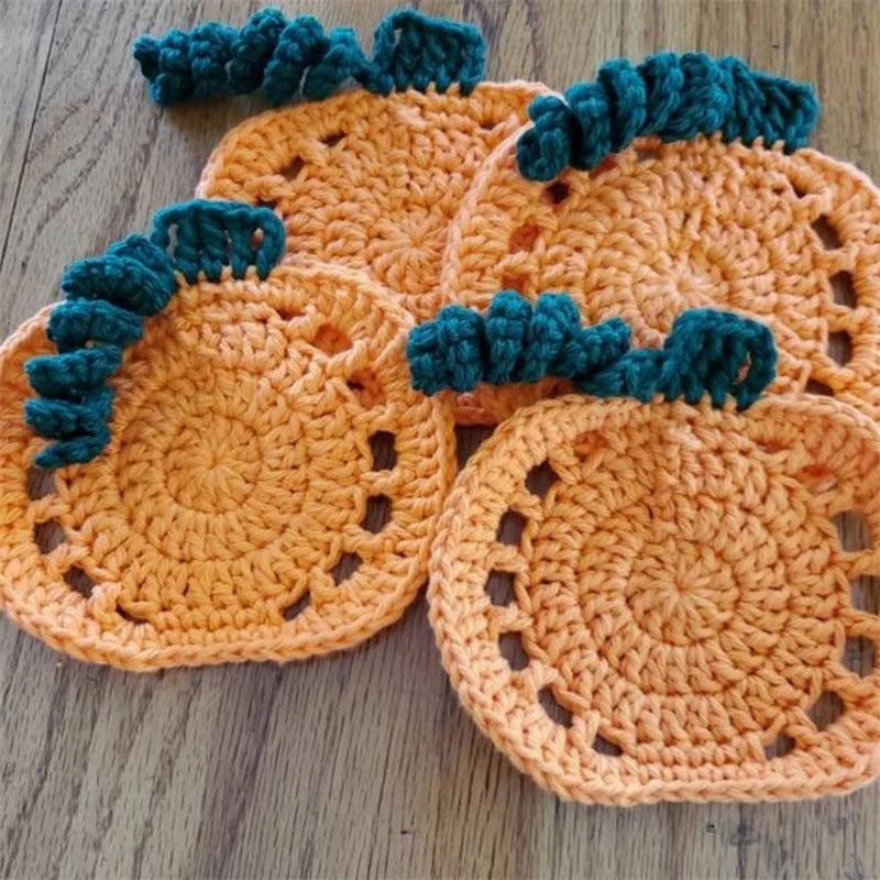 Handmade Crochet Pumpkin Coasters for Halloween|Home Decor & Seasonal Accessories