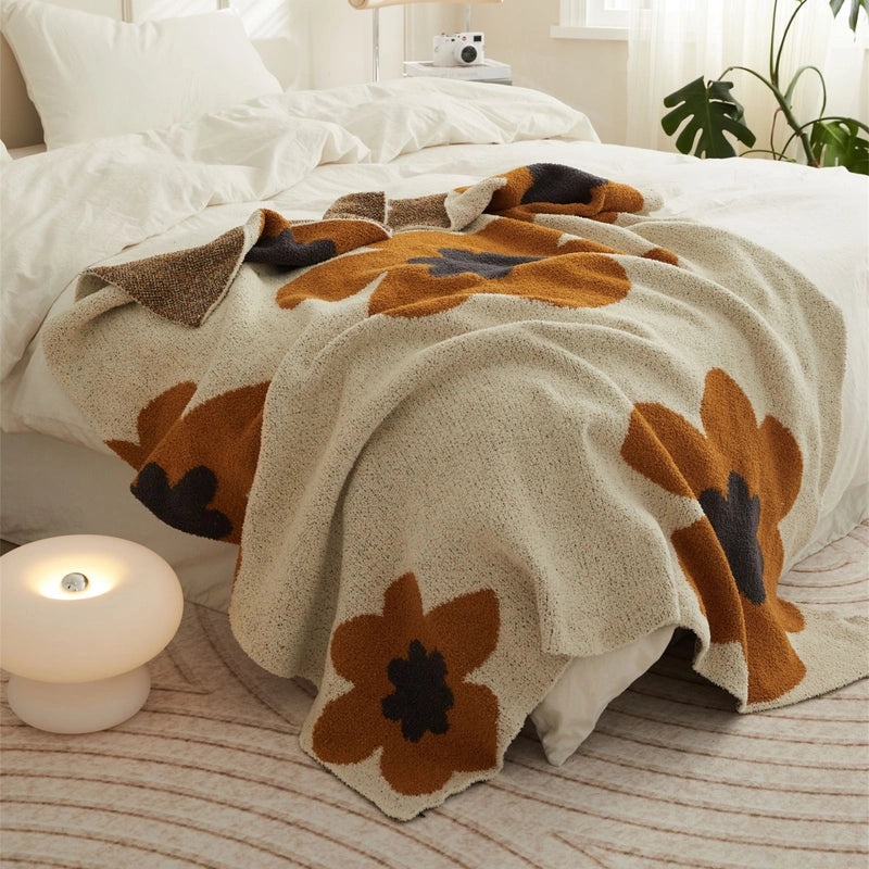 Nordic Style Knitted Velvet Sunflower Blanket | Home Textiles & Blankets