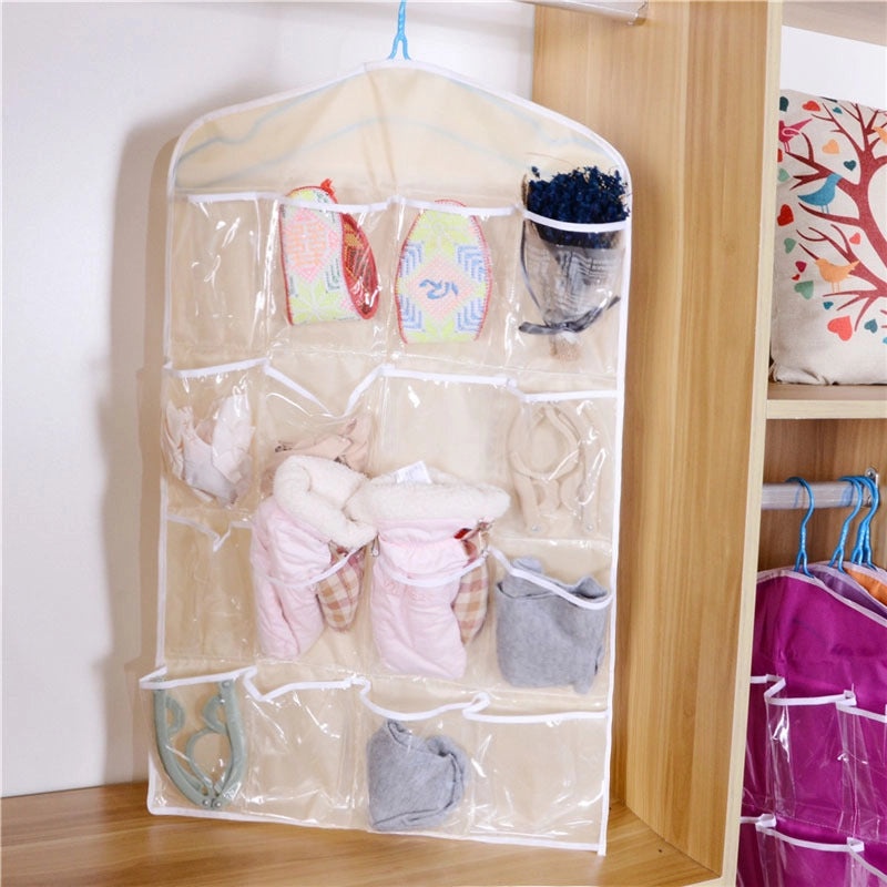 16-Grid Multi-Compartment Hanging Storage Bag for Underwear Socks Organizer|Home Storage & Organization