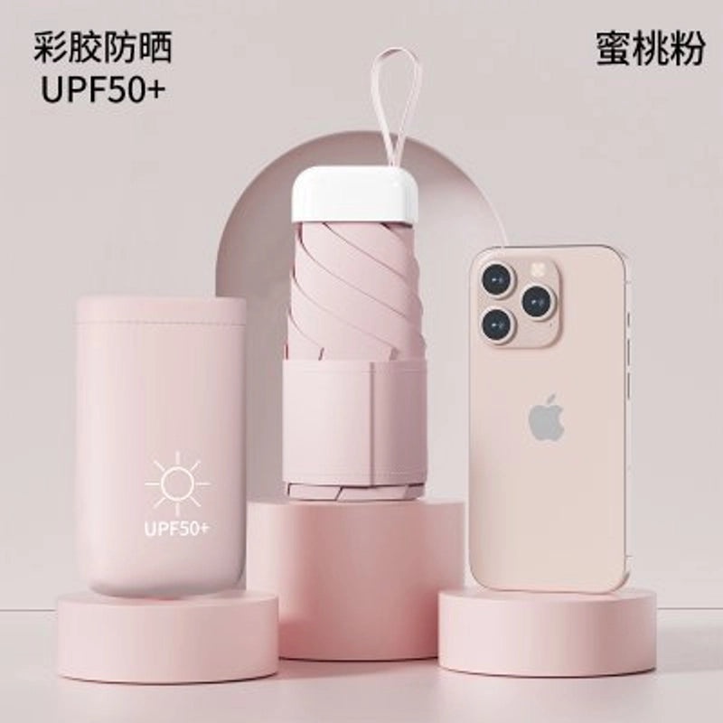 60% Foldable Sun Umbrella Women’s UV Protection Compact Portable Sunscreen Rainproof Dual-Use Mini Card Pocket|Umbrellas & Sun Protection