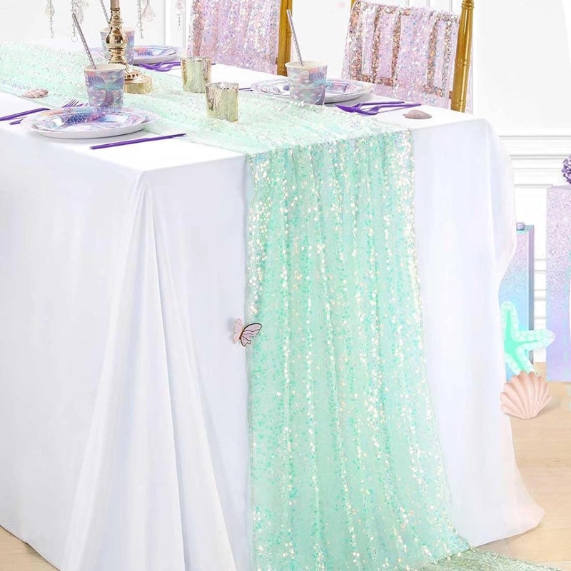 Mermaid Sequin Table Flag for Girls Birthday Party, Wedding & Holiday Decoration | Party Supplies