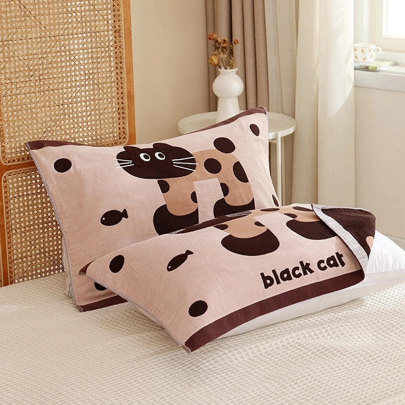 Eight-layer Gauze Soft Pillow Towel Cartoon Couple Design Breathable Household Pillow Cover|Home Textiles