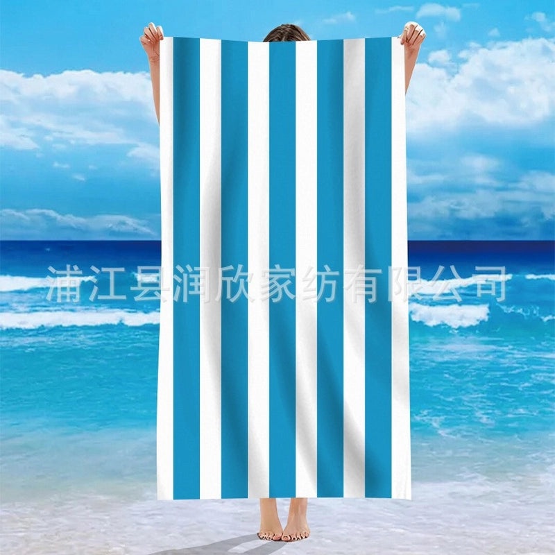 Personalized Single-Sided Velvet Microfiber Beach Towel with Striped Pattern|Beach Towels