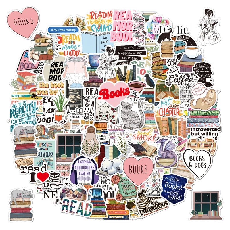 2 Packs of 100 Reading Stickers Waterproof Vinyl Decals for Computer Laptop Acrylic Office Supplies|Office Supplies