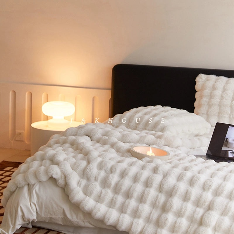 Cozy Solid Color Faux Rabbit Fur Throw Pillow and Blanket Set | Home Decor & Living Room Accessories