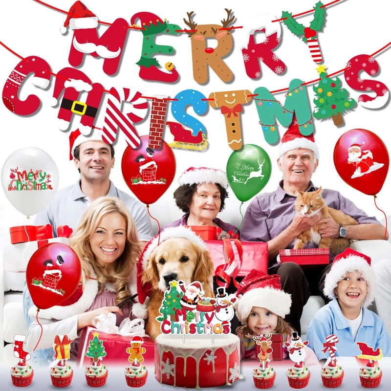 Cute Santa Claus Christmas Letter Emulsion Balloons for Holiday Party Decor|Holiday Party Decorations
