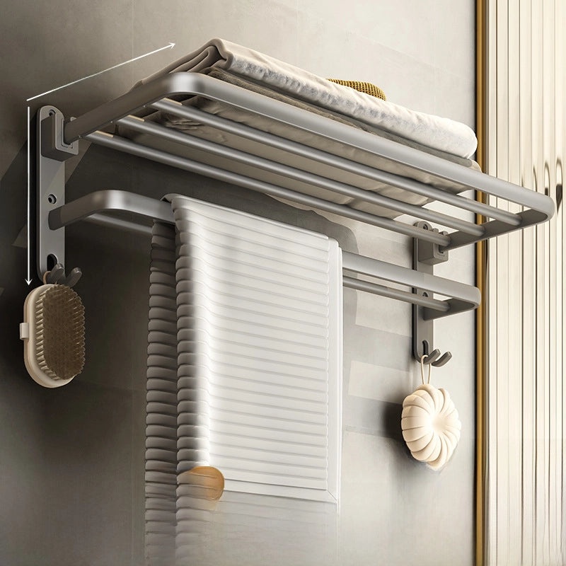 Gun Grey Wall-mounted Aluminum Towel Rack Non-drill Toilet Bathroom Hanging Storage Rod|Bathroom Storage & Organization
