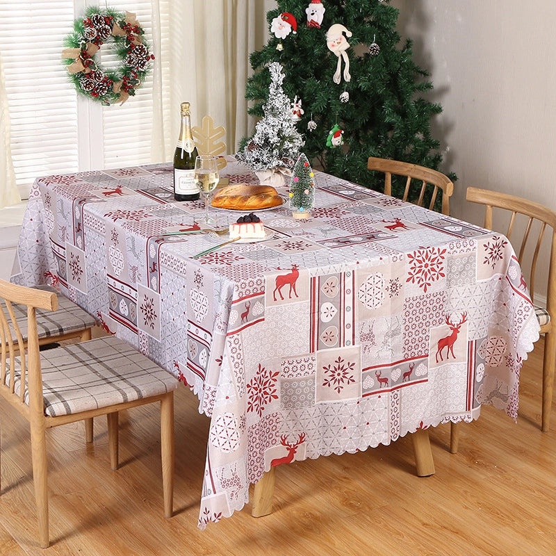 Festive Christmas Color Block Polyester Tablecloth for Holiday Dining|Home & Kitchen Table Linens