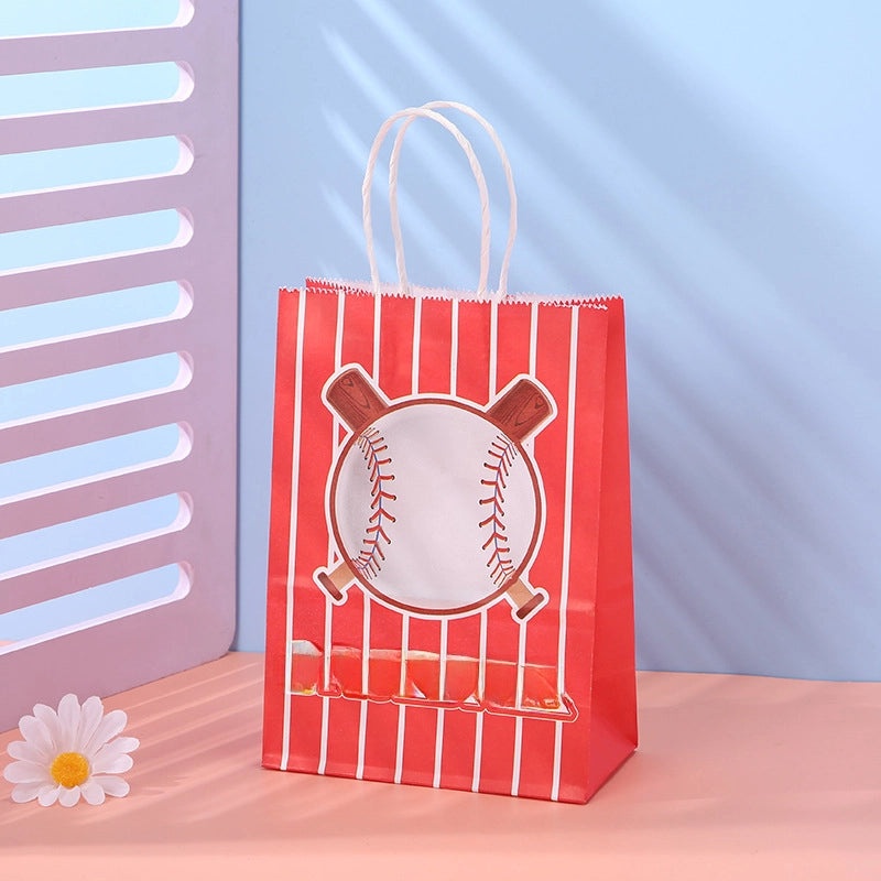Fashion Baseball Print Kraft Paper Gift Bag Portable Party Shopping Tote|Gift Bags & Packaging
