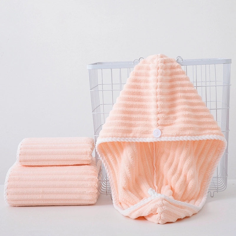 Coral Velvet Corduroy Bath Towel and Shower Cap Set Thick Absorbent Lint-free 3-Piece Household Towel Set|Home Bath Textiles