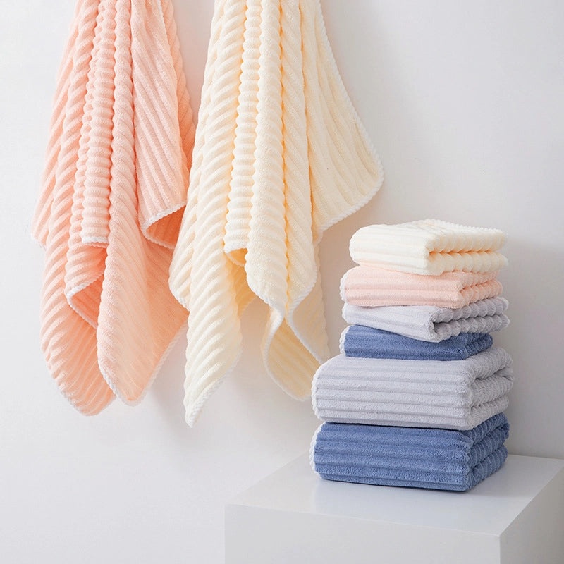 Coral Velvet Corduroy Bath Towel and Shower Cap Set Thick Absorbent Lint-free 3-Piece Household Towel Set|Home Bath Textiles