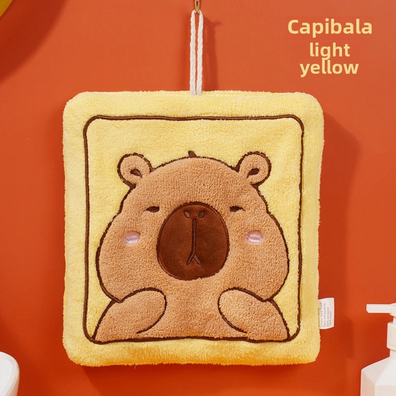 Thickened Coral Fleece Kapibara Embroidered Small Towel Cute Hand Kitchen Children's Towel|Home & Kitchen Textiles