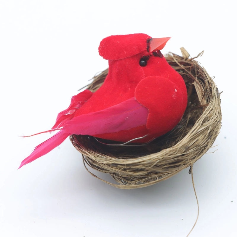 Red Bird Christmas Tree Clip 6cm Mini Simulation Garland Decoration with Feet|Holiday Ornaments