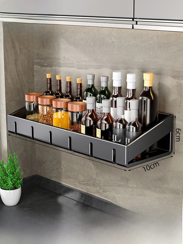 Punch-free Wall-mounted Kitchen Storage Rack Gray Seasoning Holder Space-saving Organizer|Kitchen Storage
