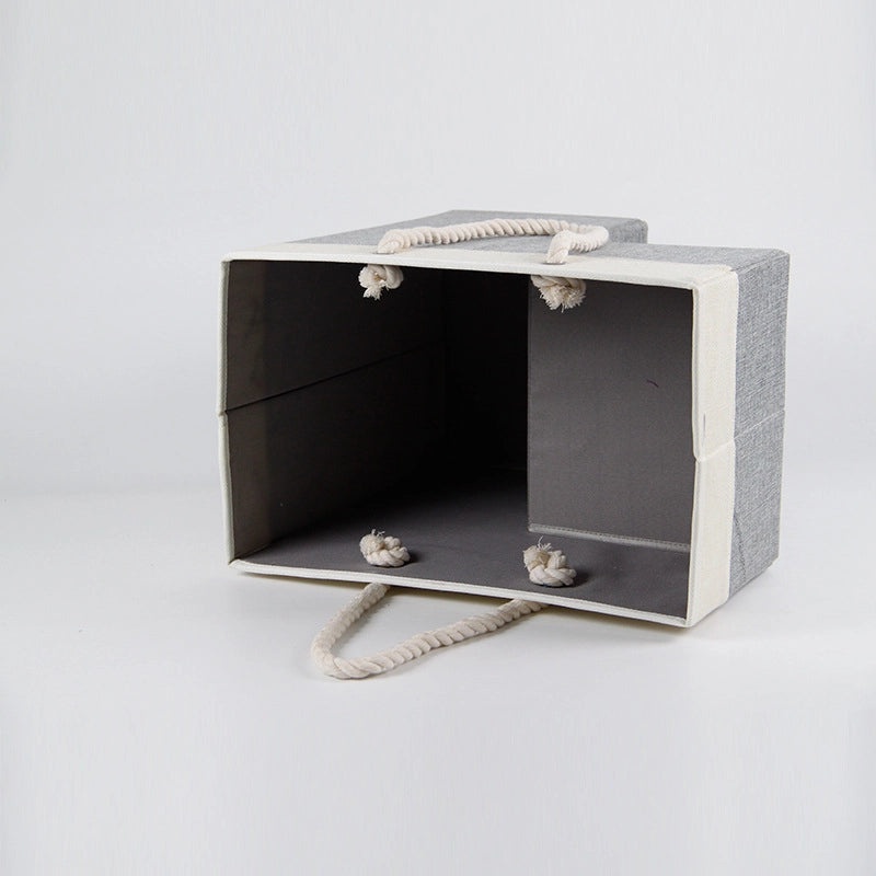 Foldable Gray Stair-Shaped Fabric Storage Basket with Handle | Home Storage & Organization