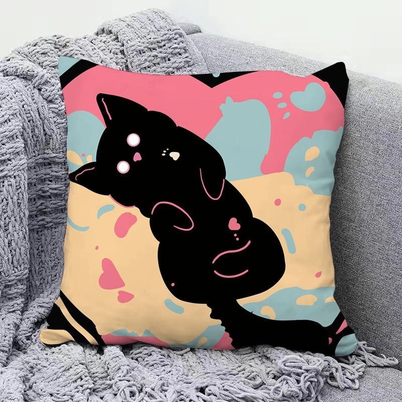 Minimalist Cat Letter Plush Throw Pillow with PP Cotton Filling for Casual Elegant Home Decor|Home Decor