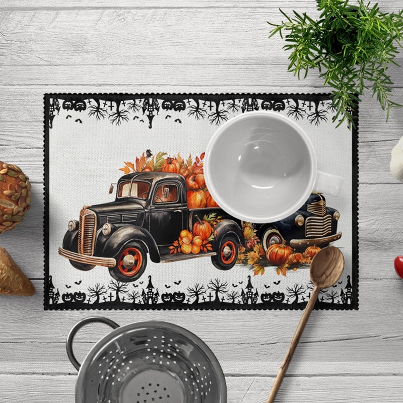 Halloween Pumpkin Skull Polyester Placemat Funny Decorative Dining Mat|Home Decor Tableware