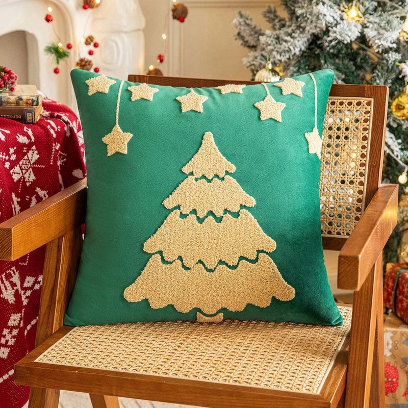 Christmas Tree Santa Elk Velvet Cotton Throw Pillow for Couch & Sofa | Home Decor Pillows