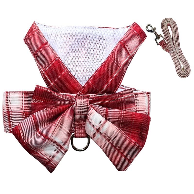 Plaid JK Skirt Pet Leash with Chest Strap Dog Cat Walking Harness and Teddy Hair Accessories|Pet Supplies
