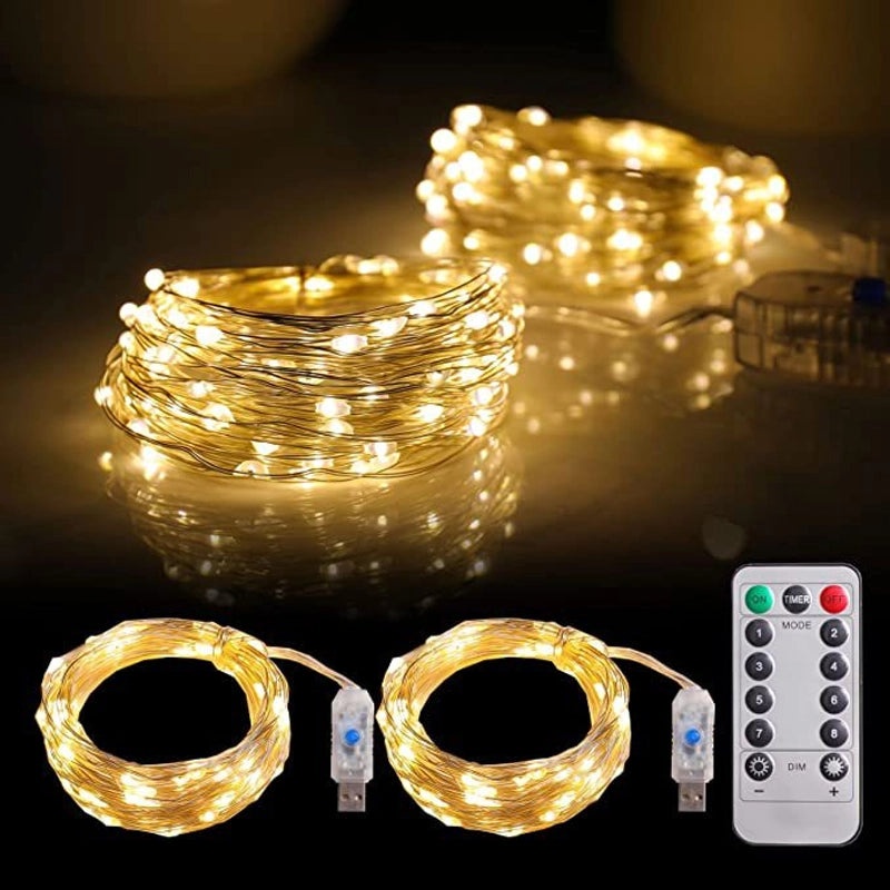 USB Waterproof LED Light String with 8 Functions, Remote Control, Copper & Leather Wire, Battery Box | Home Decor & Lighting