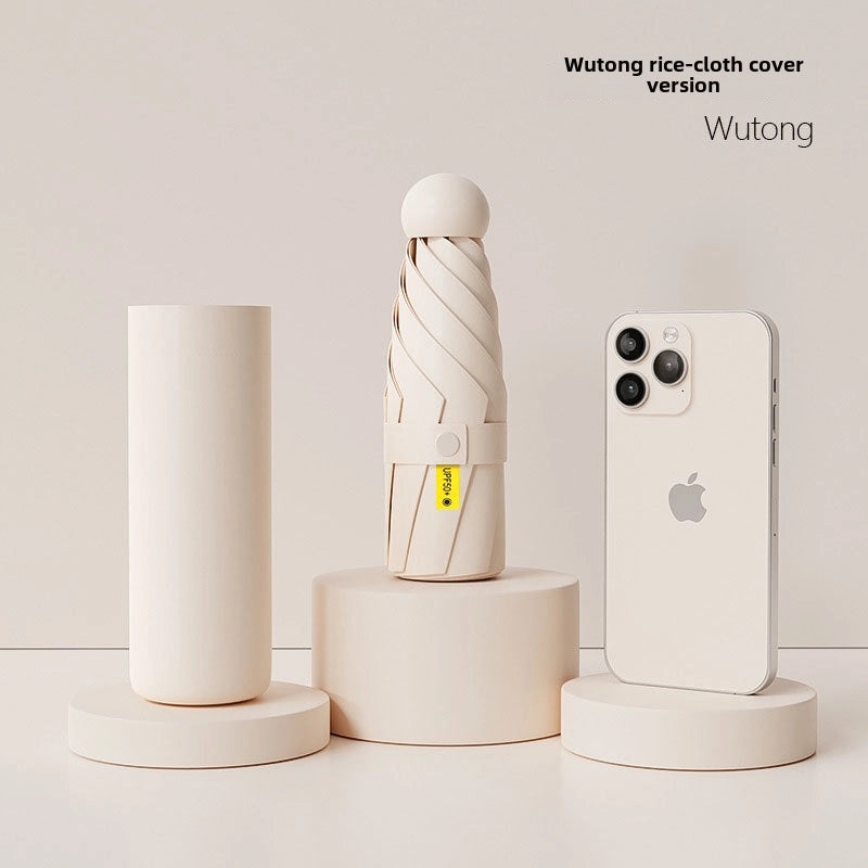 60% Foldable Sun Umbrella Women’s UV Protection Compact Portable Sunscreen Rainproof Dual-Use Mini Card Pocket|Umbrellas & Sun Protection