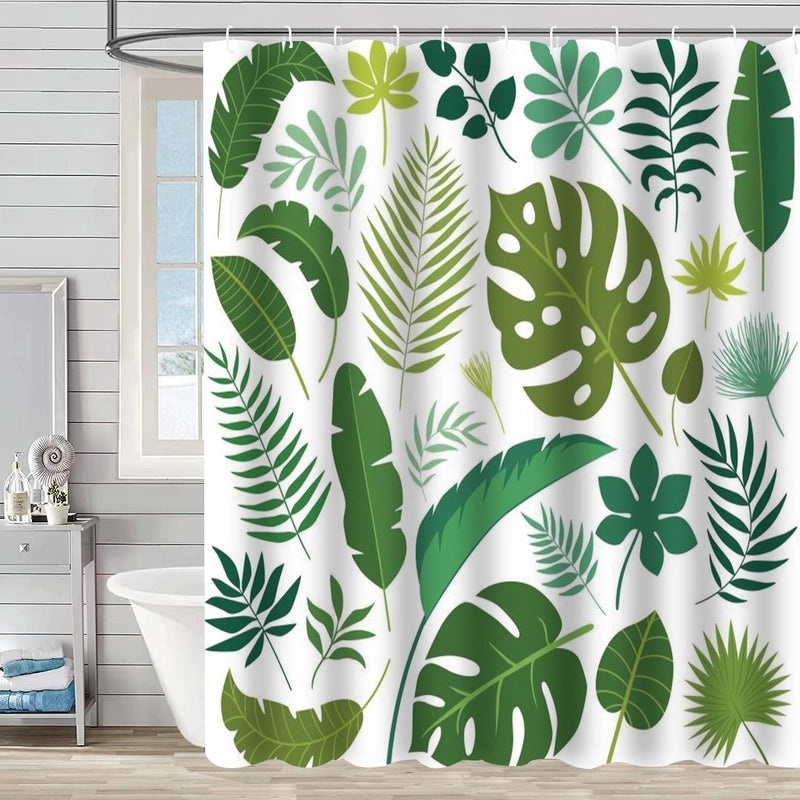 Waterproof Tropical Jungle Leaf Shower Curtain with Hooks 3D Printed Polyester for Bathroom|Shower Curtains & Accessories