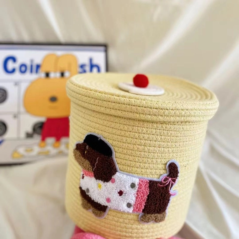 Adorable Cartoon Print Cotton Rope Storage Basket Organizer|Home Storage & Organization